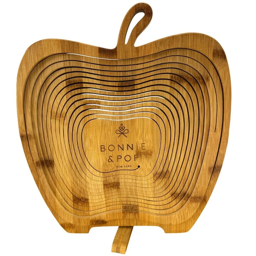 Bonnie & Pop Apple Shaped Bamboo Fruit‎ Bowl Basket Collapsible Kitchen Decor